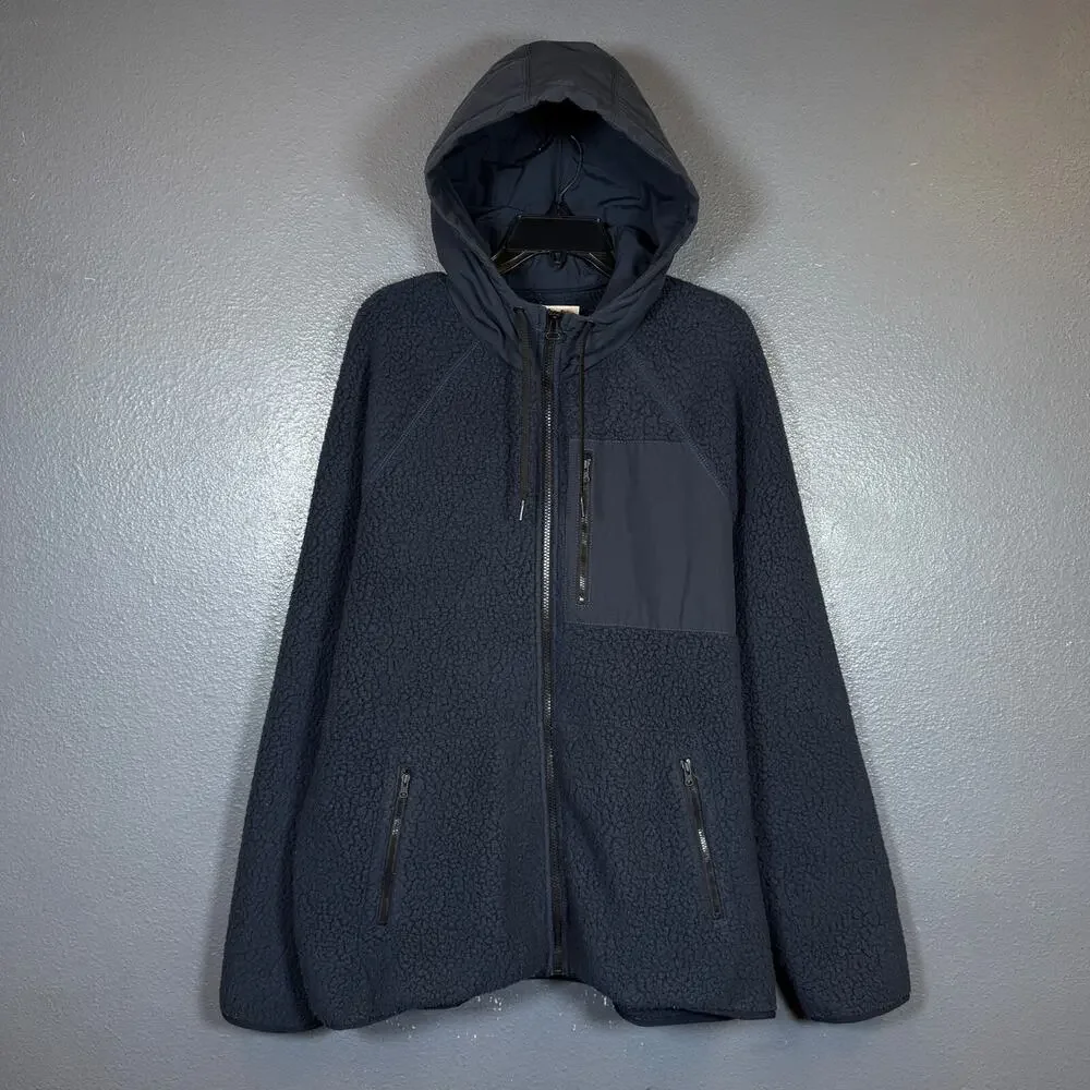 J. Crew XL men’s navy blue fleece sherpa hoodie hooded jacket outdoor hiking